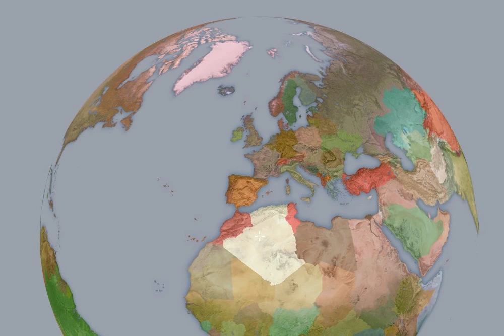 Interactive globe with selectable and movable countries